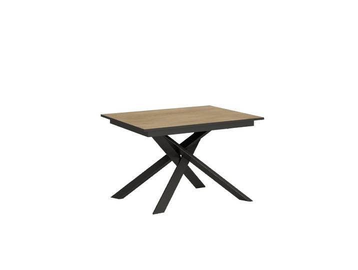 Table extensible 80x120/180cm effet bois chêne nature bord anthracite