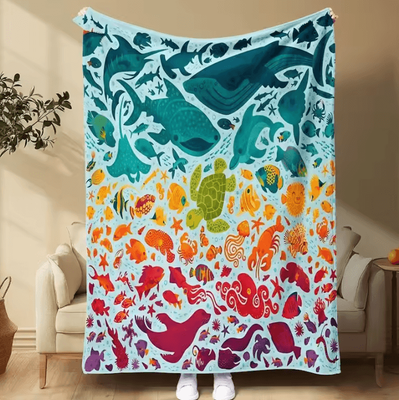 Inspire Curations Romantic Ocean Whale Shark Flannel Throw Blanket 8 70x100cm