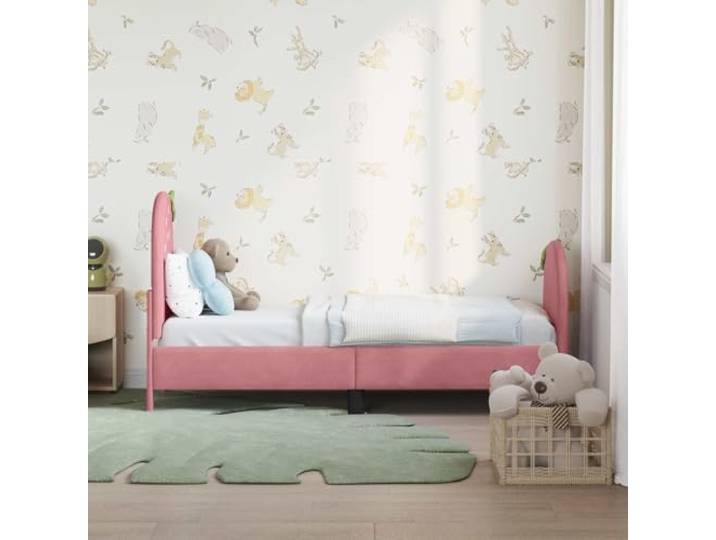 KTHLBRH Bettgestell, Rosa, 70 x 140 cm, mit Kopfteil Weicher Samt, Lattenrost, technisches Holz, einfache Montage, Verwendung im Innenbereich