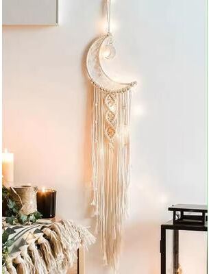 Inspired Living Boho Glow Dreamcatcher Wall Lamp Woven Bohemian Wall Hanging white Moon without Lights