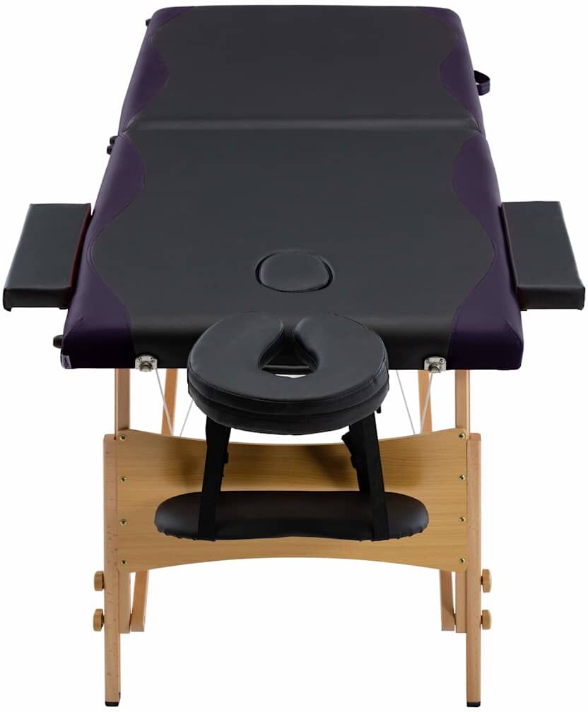 vidaXL Table de massage pliable 2 zones Bois Noir