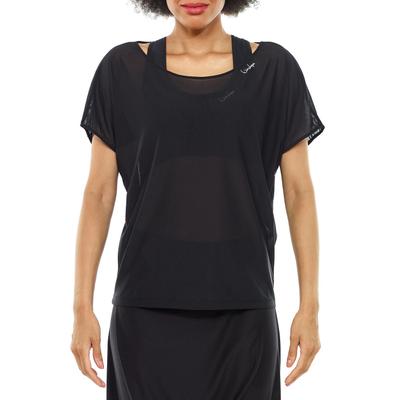 Oversize-Shirt WINSHAPE "DT105", Damen, Gr. XXL, schwarz (schwarz, mesh), 88% Polyester, 12% Elasthan, U-Boot-Ausschnitt, Shirts Oversize Shirt T-Shirt, Mesh
