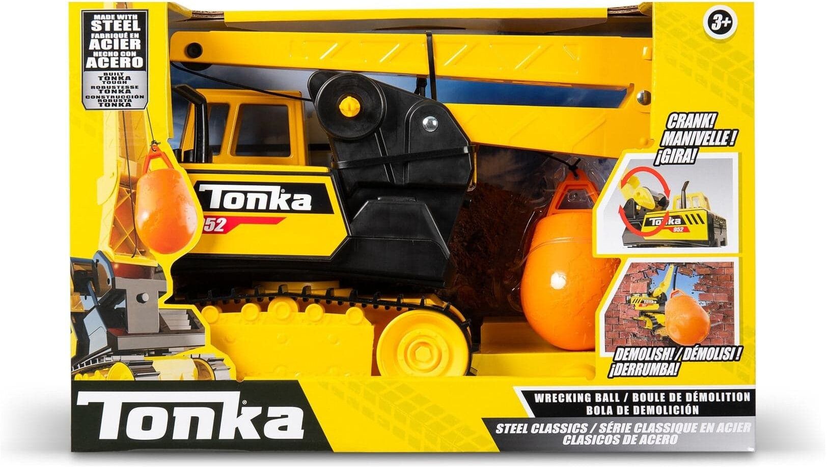 Basic Fun Tonka Steel Classics Wrecking Ball Toy - Durable Construction Vehicle for Kids - Yellow-and-Black Tracked Toy