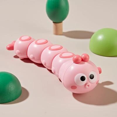 Uplift Essentials Cartoon Clockwork Caterpillar Crawling Toy   Interactive Wind Up Fun For Kids pink