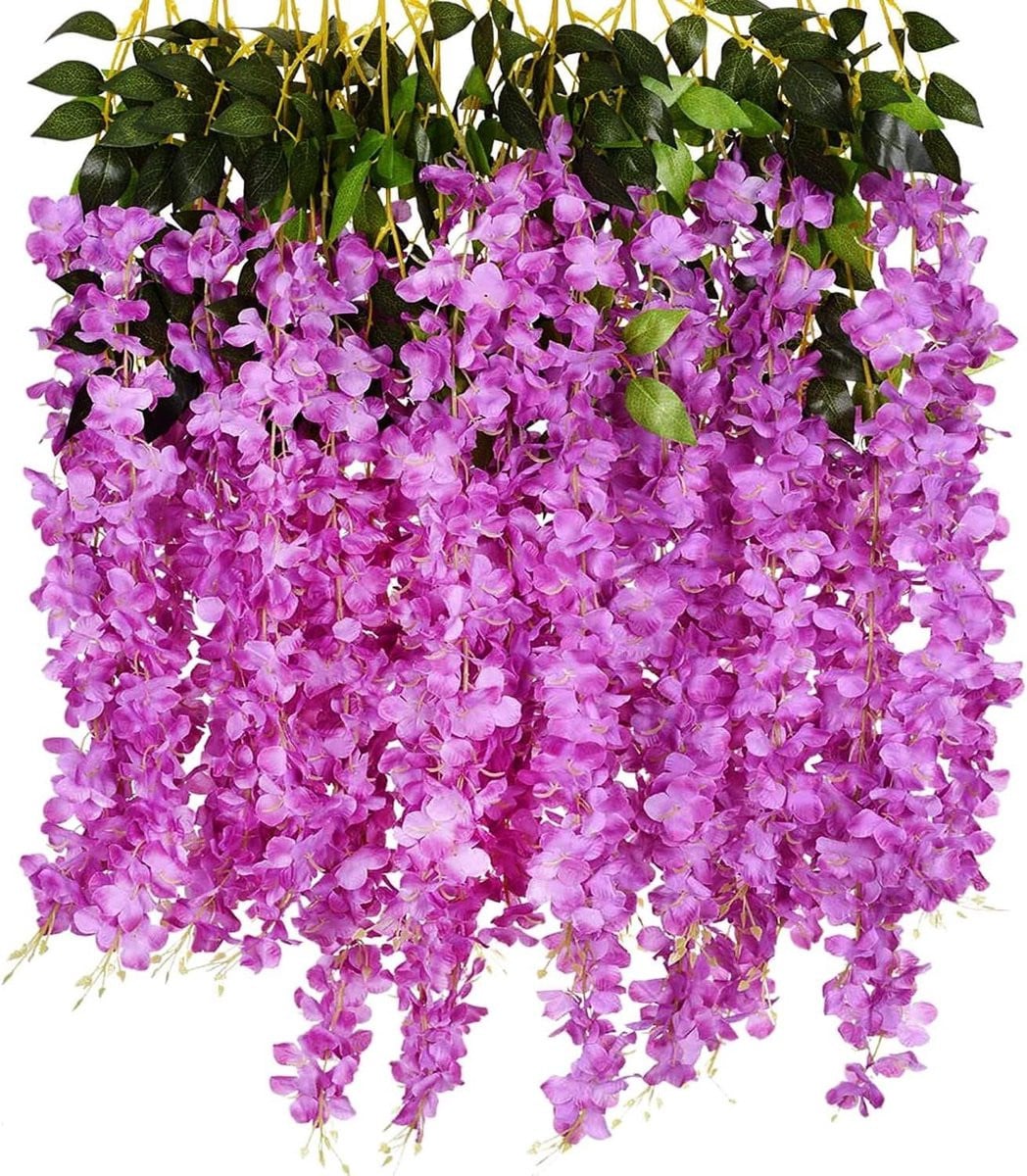 Set van 12 paarse kunstbloemen Wisteria slingers van zijde kwaliteit voor decoratie