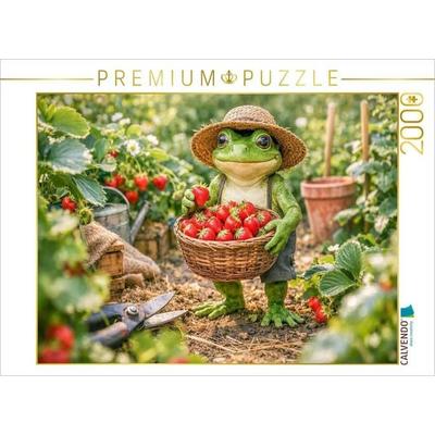 CALVENDO Puzzle Frosch bei der Erdbeer Ernte | 2000 Teile Lege-Größe 90x67cm Foto-Puzzle für glückliche Stunden