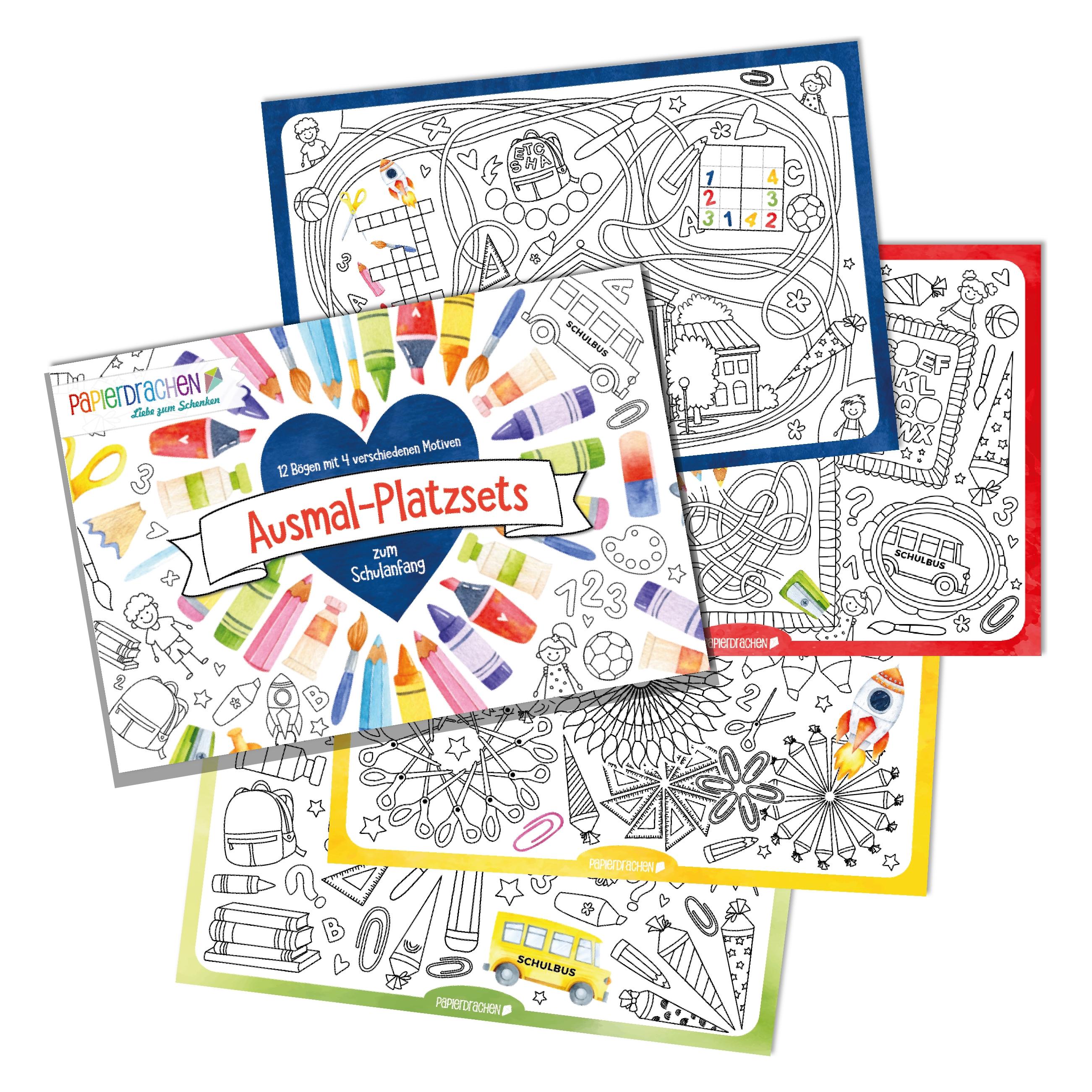 Papierdrachen Ausmal Platzsets Schule Aquarell - Set 01 (B270-024-001)