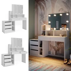 Vicco Schminktisch Anja 139,8 x 115 cm Weiß Spiegel LED modern Frisiertisch