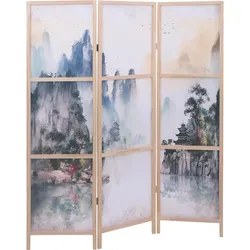 Paravent MCW-O70, Trennwand Sichtschutz Raumtrennung Naturmotive Holz MVG Polyethylen 170x137cm ~ Berge