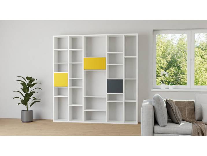 Maßgefertigter Raumteiler mit bunten Türen MDF Beschichtet MDF Weiß matt