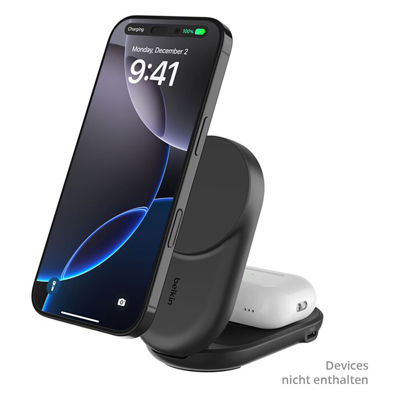 Belkin ULTRACHARGE 25 WATT QI2 MAGNETIC 2-IN-1 LADESTATION KLAPPBAR RUND SCHWARZ