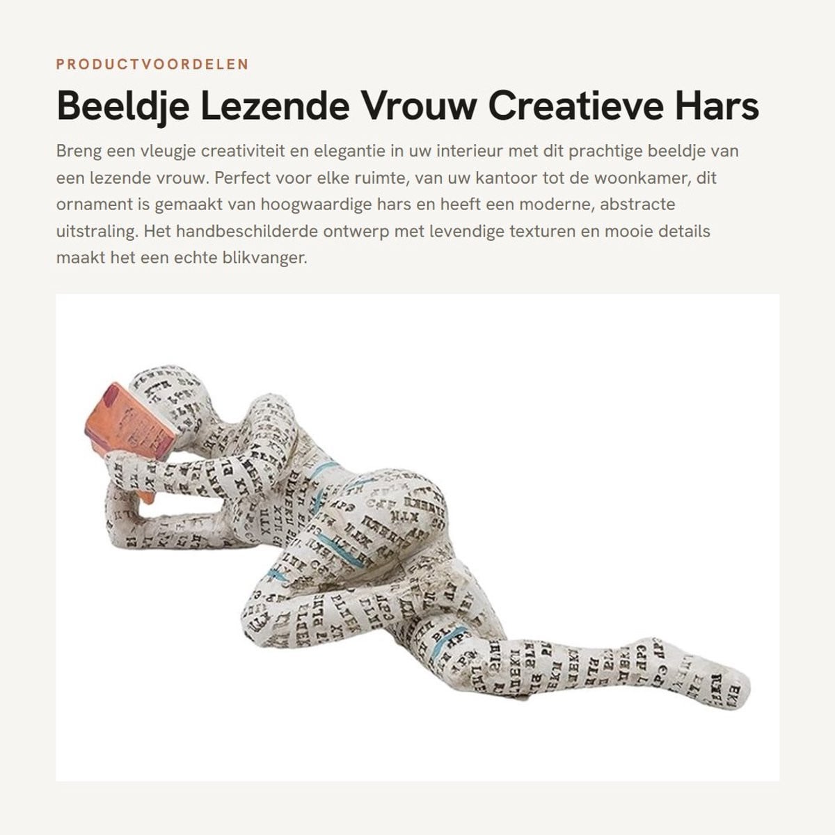 Dailygoods Beeldje Lezende Vrouw - Handbeschilderd Hars Decoratiebeeld voor op Tafel