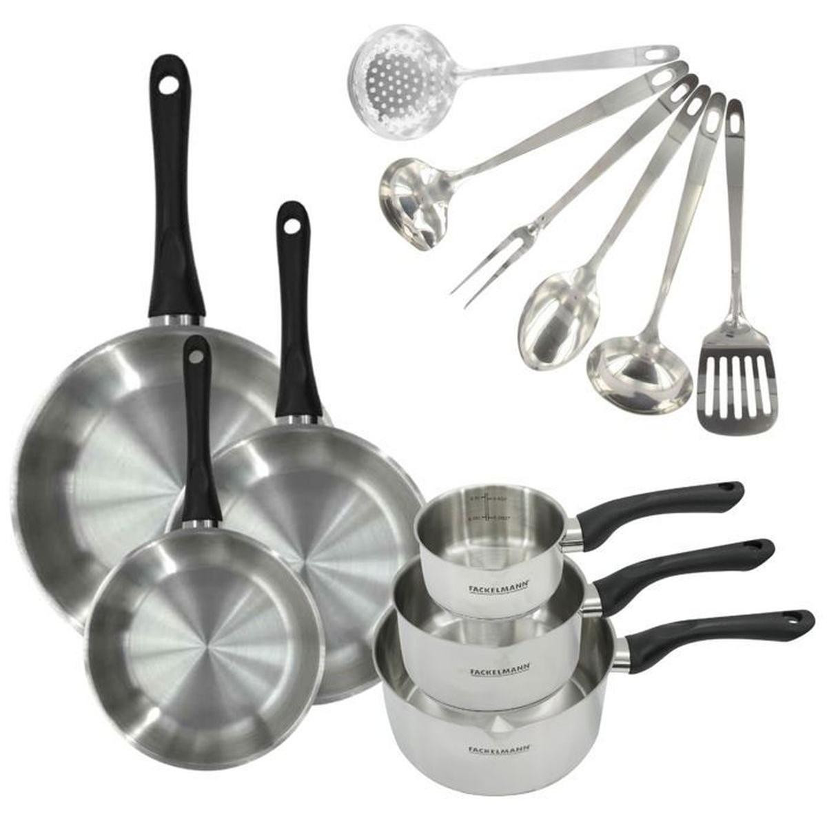 Fackelmann Geneva Cookware set - RVS - 3 pannen, 3 steelpannen en 6 keukengerei - Geschikt voor alle kookplaat inclusief inductie