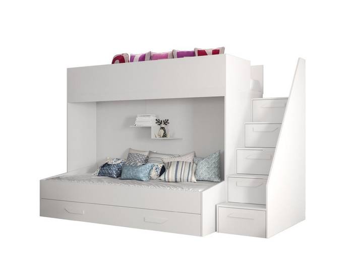 QMM TraumMöbel Hochbett Etagenbett Paris 6 für 2 Kinder mit Schublade weiß (2 Liegeflächen) mit 2 Liegeflächen