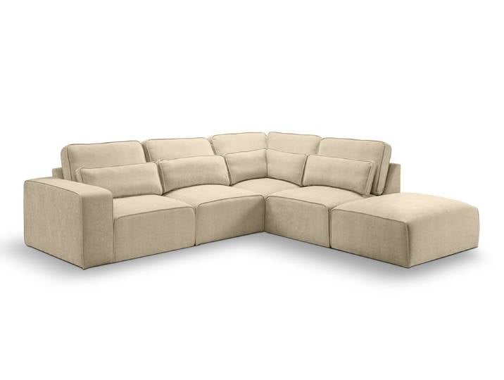 Ecksofa Lux rechts mit Rückenkissen , 305cm , Webstoff , beige