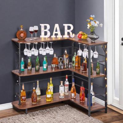 ZWYO HOSIMU "47"" L-Shaped Home Bar Unit, 3-Tier Wine Bar Cabinet with LED Lights, Glass Holder & 220 Lbs Capacity"