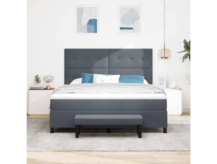 KTHLBRH Boxspringbett mit Kopfteil Dunkelgrau 200x180 cm Samt Engineered Holzgestell, mittelfeste Schaumstoff-Matratze, modernes Design