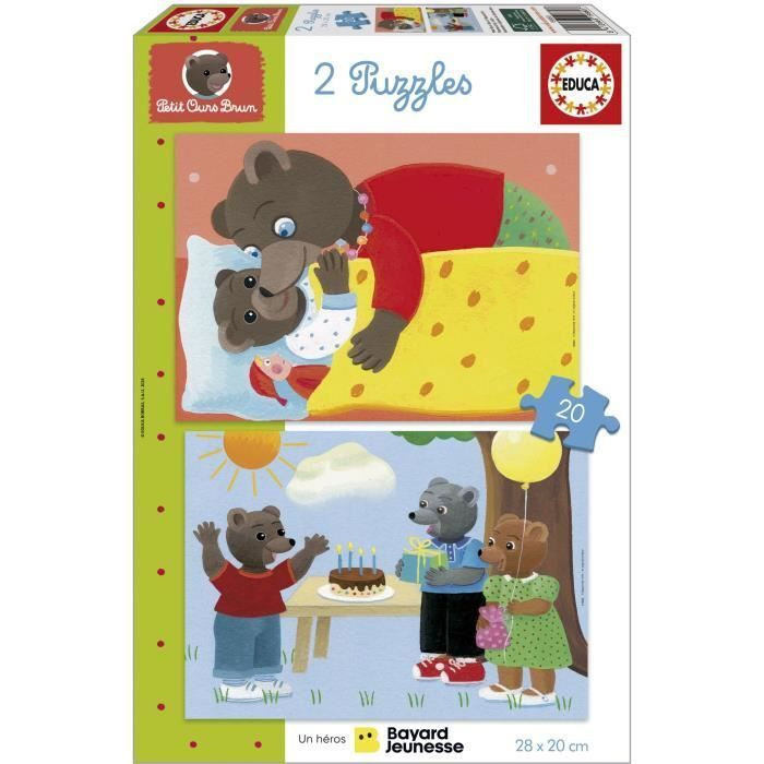 Educa Petit Ours Brun Puzzel Set van 2, 20 stukjes, 28 x 20 cm
