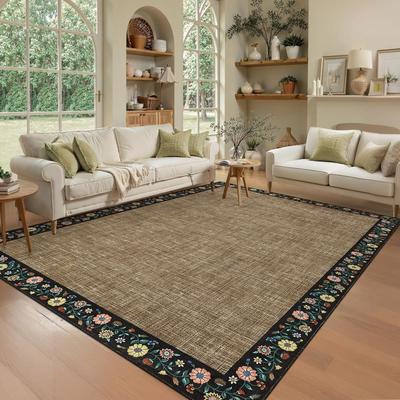 Garvee Rustic Floral Edge Washable Area Rug
