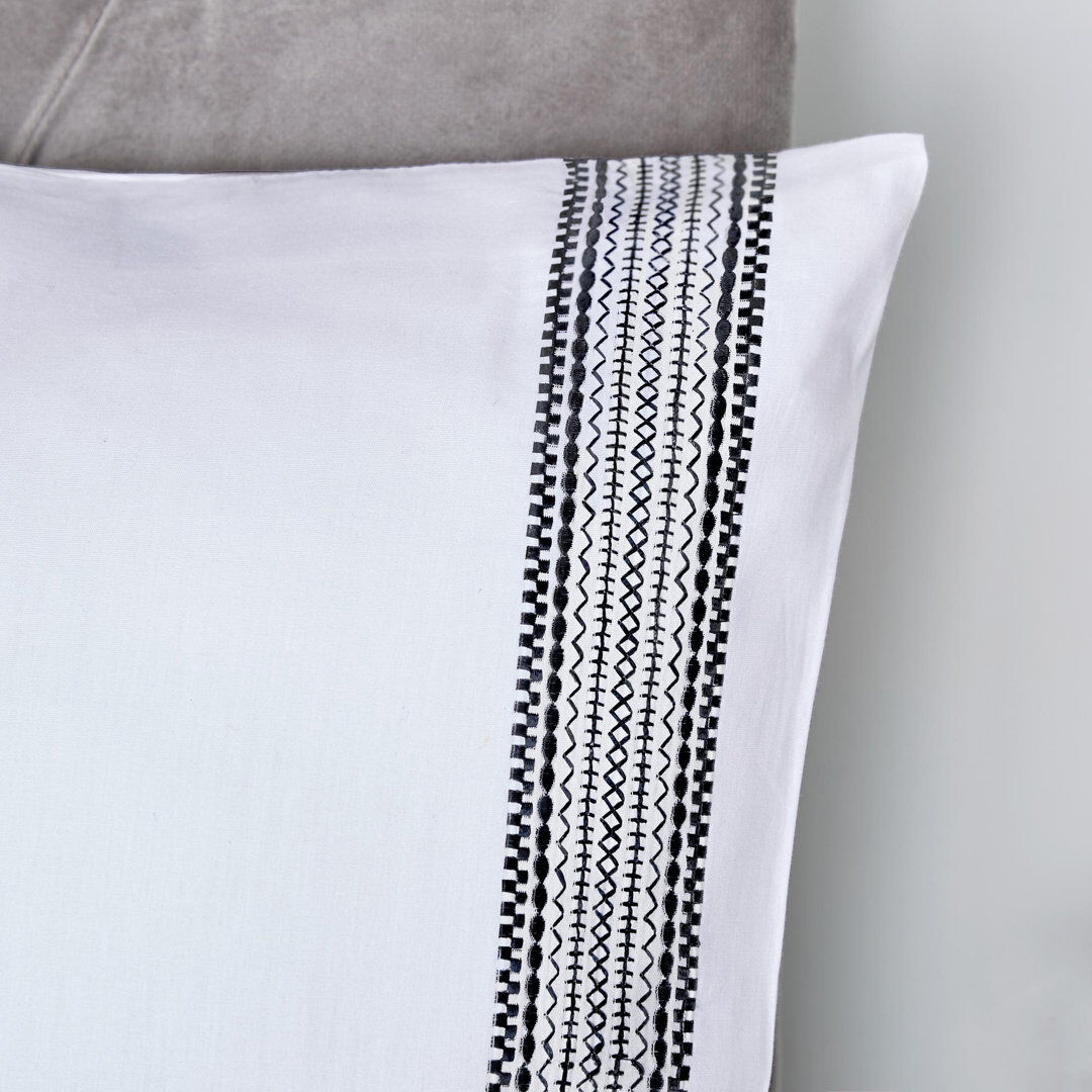 AppleTree Embroidered Bands Cotton Striped Duvet Cover Set with Pillowcases King Duvet Cover Set + 2 Pillowcases