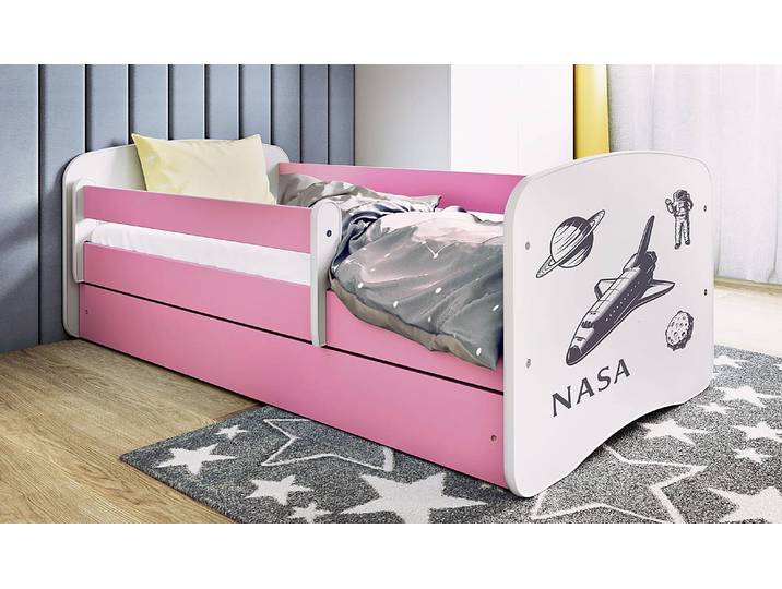 Einzelbett Buyo - Raumfahrt 80 x 180 cm mit Lattenrost Pink/Rosa