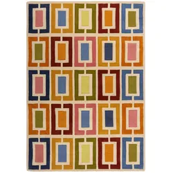 WOLLTEPPICH DERWENT, geometrisch, Orange-Bunt, 120 x 170 cm