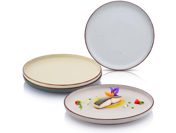 Sänger Speiseteller Bombay Moonlight - 4 teilig aus Steingut, Grau, Creme, 4-teilig, Rund, kratzfest, Geschirr, Teller, Speiseteller