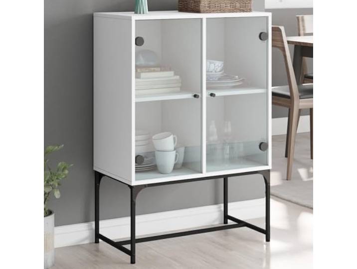 HEFZGDB Beistellschrank mit Glastüren und großer Staufläche, moderner Beistellschrank mit Glasfront für Deko und Alltagskram zur Aufbewahrung und Dekoration
