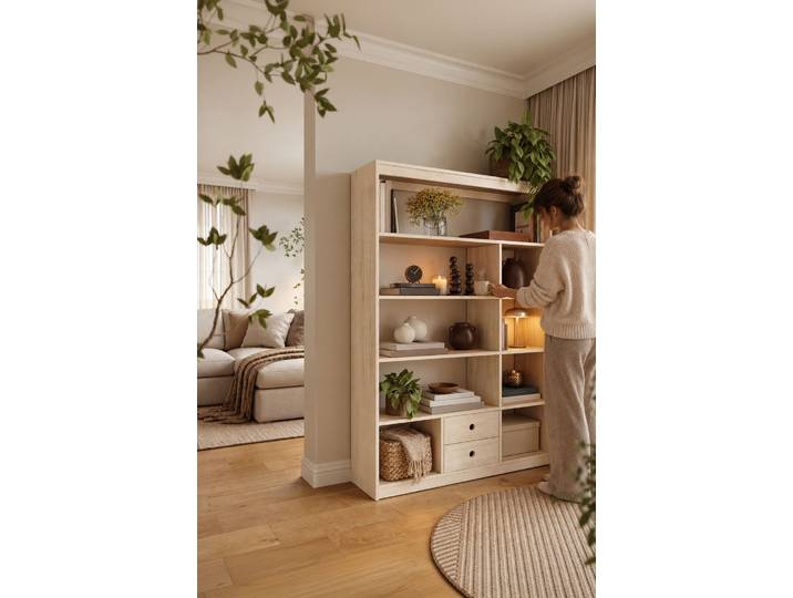 Naturwohnen Raumteiler und Regal aus Massivholz Naturweiß Maße: H 180 x L 126 x T 33 cm veredelt mit bioola® colour 100% Bio & Vegan