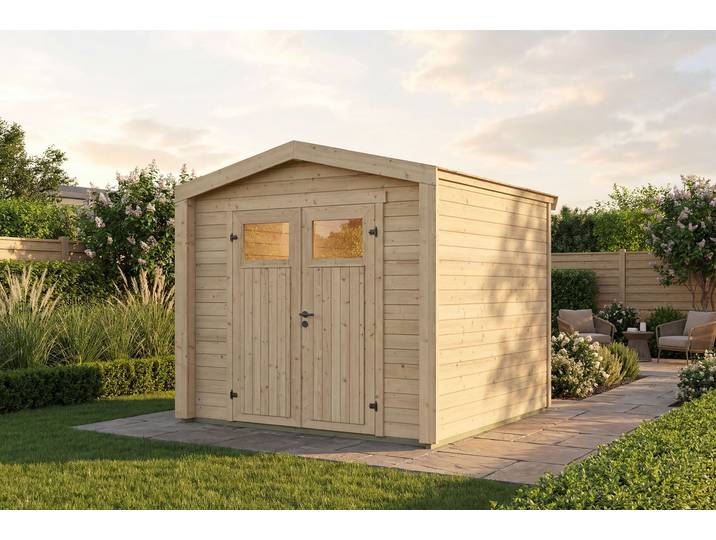 Gartenhaus WEKA Killarney , beige (naturbelassen), ohne Fußboden, ohne Dacheindeckung, Massivholz, Gartenhäuser, Gartenhaus, Doppeltür, 1/4 verglast