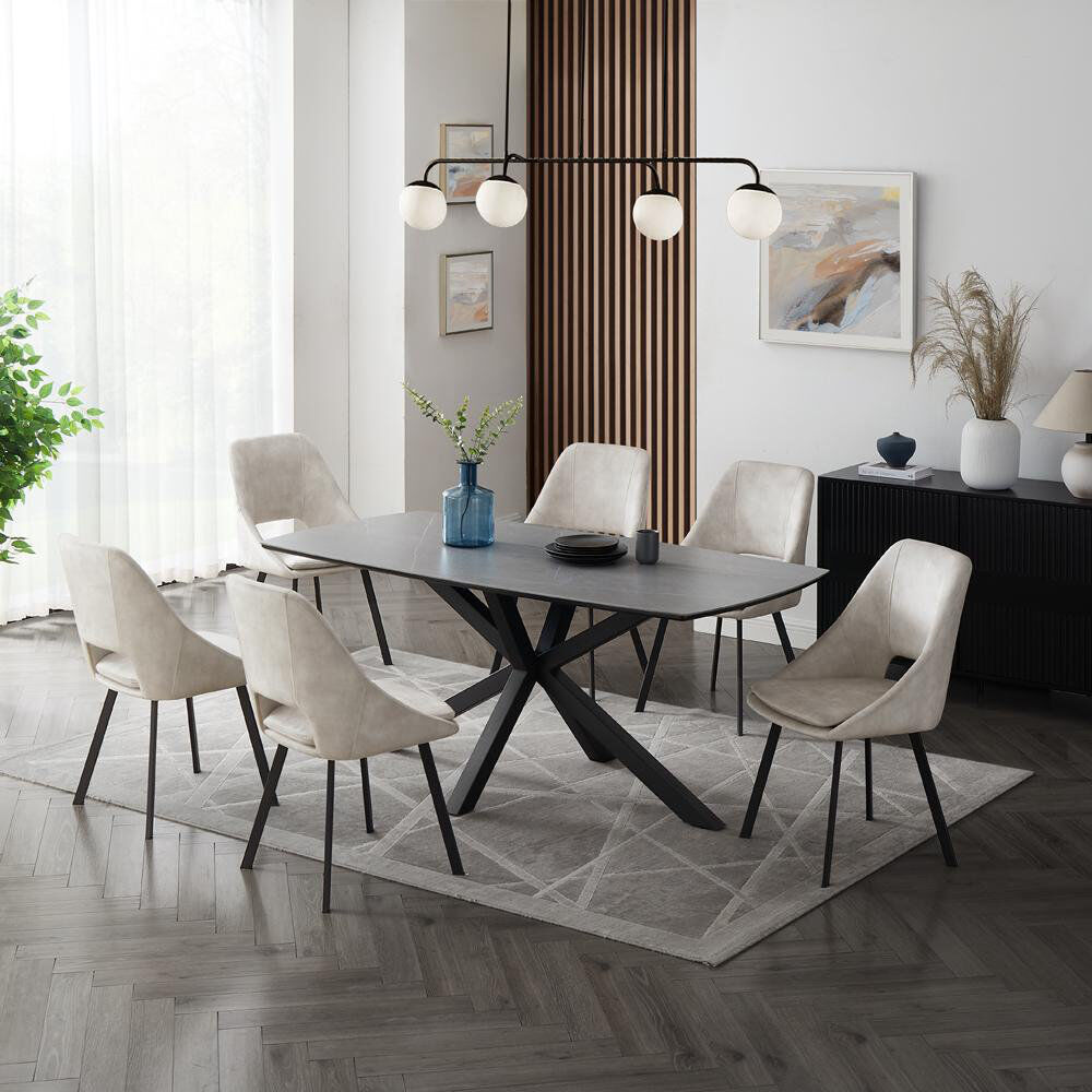 Ivy Bronx Deanie 6 -Person Stone Dining Set Cream 75cm H x 180cm W x 90cm L