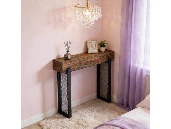 Console D Entree Noir Marron Table Console Industrielle FloraGrace Pour Entree Salon Rangement Cache 105x30x80cm