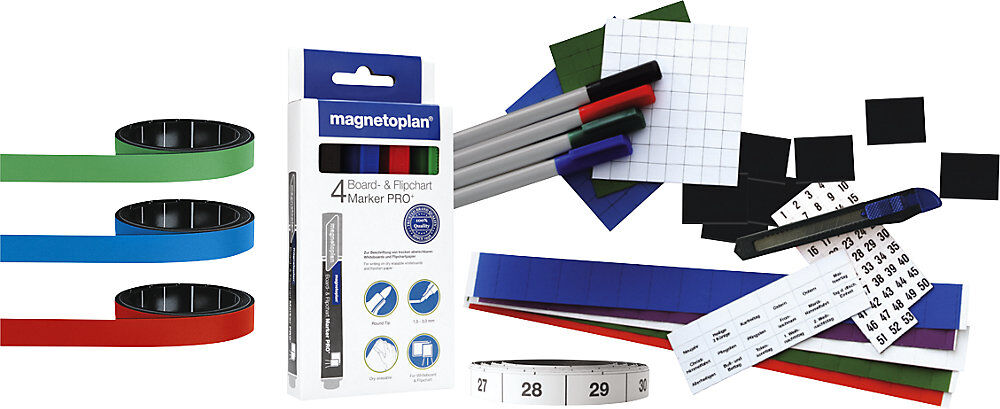 Zubehörset 1, für Jahresplaner MANAGER, Magnete, Marker, Magnetband, U-Profile mit Etiketten, Cutter magnetoplan
