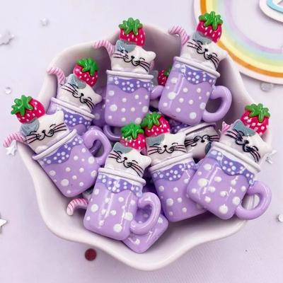 Inspired Finds 10PCS Kawaii Cartoon Cat Flatback Resin Charms For DIY Crafts And Decor berry Kitty Cup