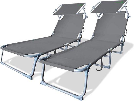 Klappbare Liege mit SonnenSchirm, Grau, 2er Set, 110kg Belastbar