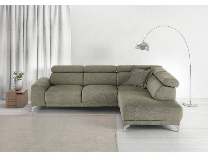 Ecksofa 3C CANDY Greve Sofa immer mit manuelle Kopfteilverstellungen, modern, elegant , grau (anthrazit), B:249cm H:79cm T:209cm, 100% Leder, Sofas, Ecksofa, wahlweise motorischer Sitzvorzug, bequem und zeitlos, L-Form