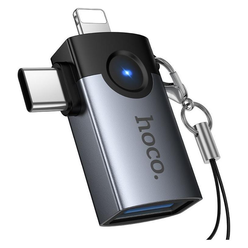 Hoco Kabeladapter OTG 2-in-1 Lightning / USB-C auf USB-A UA46D Victory grau (USB-A, Lightning, USB-C) (73076124)