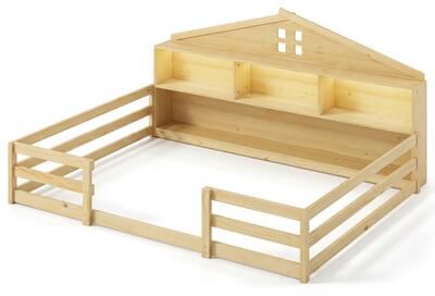 Costway Full Size Montessori Floor Bed with Storage Compartments and Shelf-Natural