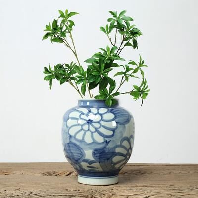 Lilys Living "Approx.10"" High Blue and White Vase with Sun Flower"