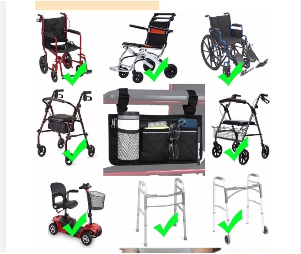 INF Outdoor-Aufbewahrungstasche für Rollstuhl und Rollator - Händefreie, multifunktionale Polyester-Rollator-Tasche, faltbarer Blau