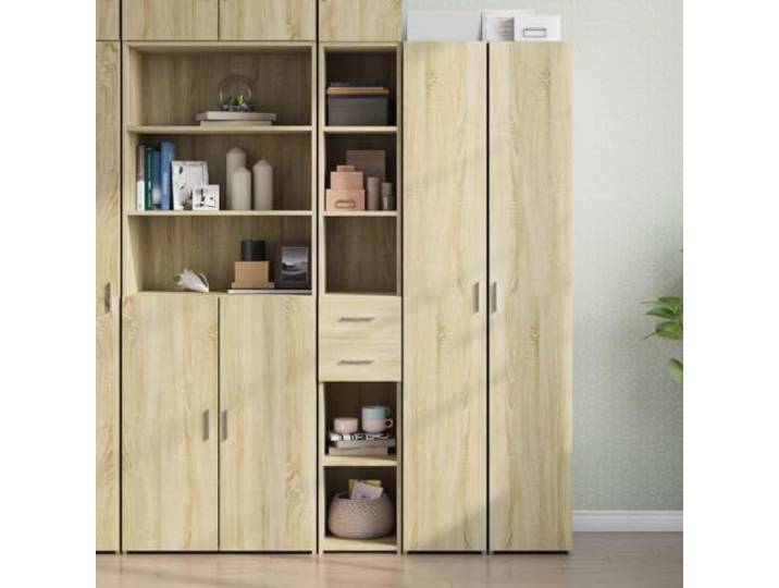 HEFZGDB Klassisches Highboard Sonoma-Eiche 30x42,5x185 cm aus Holzwerkstoff mit viel Stauraum, Highboard mit Wandhalterung zur Sicherung, zeitlos modernes Design, feuchtigkeitsbeständiges