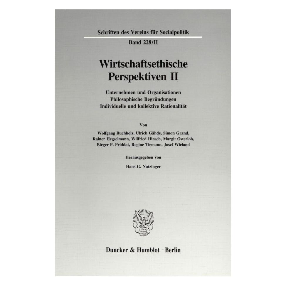 Duncker & Humblot Wirtschaftsethische Perspektiven II. (Deutsch, Softcover, Hans G. Nutzinger) (55272666)