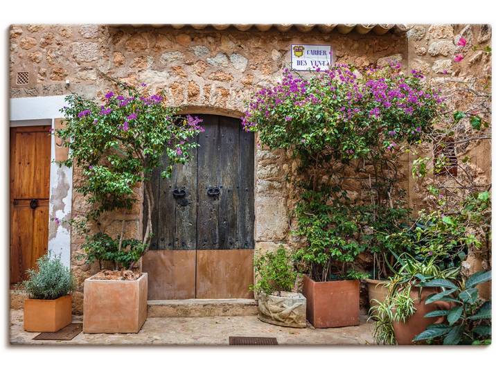 Leinwandbild ARTLAND Altstadtgasse im Dorf Fornalutx Mallorca , braun (farbe bild(er): braun), B:90cm H:60cm, Bilder, Leinwandbild, auf Holzrahmen gespannt