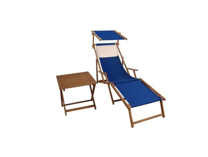 Chaise longue de jardin bleue pliante avec repose-pieds pare-soleil table et oreiller 10-307FSTKH