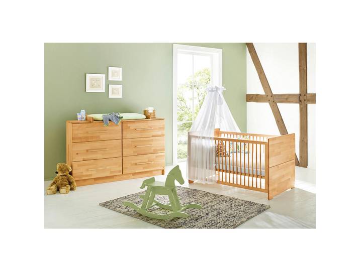 Pinolino Babyzimmer Pinolino Natura, Buchefarben, Holz, Buche, massiv, 6 Schublade(n) Schubladen, Schlupfsprossen, Lattenrost inklusive, Aufbauanleitung im Karton, Sprossen mit Normabstand, höhenverstellbar, zum Juniorbett umbaubar, Babymöbel & Kindermöbel, Babyzimmer, Babyzimmer-Serien