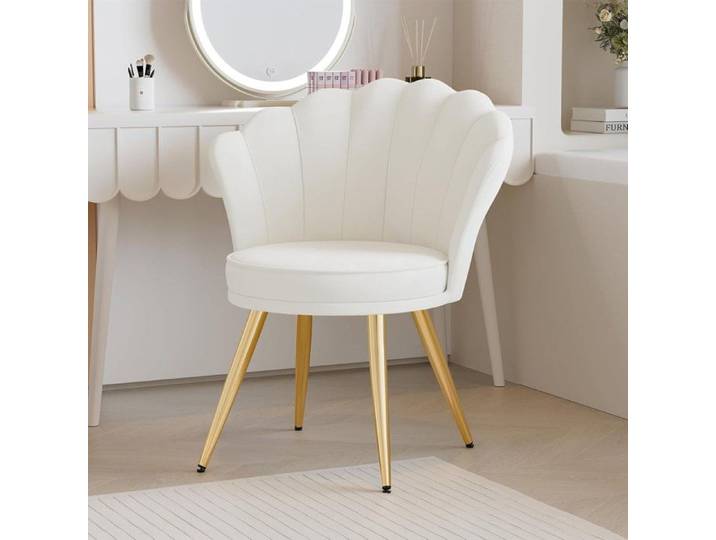 Chaise de Coiffeuse Pivotante avec Dossier – Rembourrée Coquillage Style Moderne Blanc