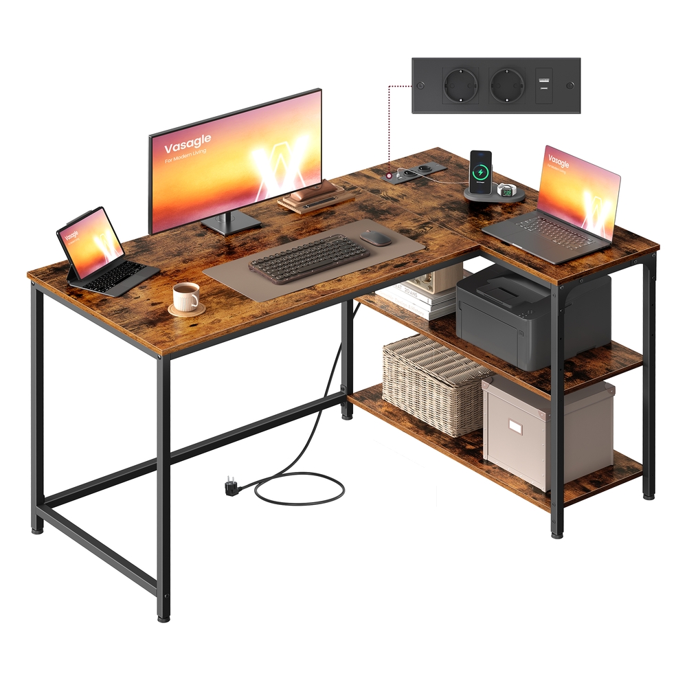 VASAGLE Eckschreibtisch in L Form mit Stauraum für Homeoffice LWD132KD01
