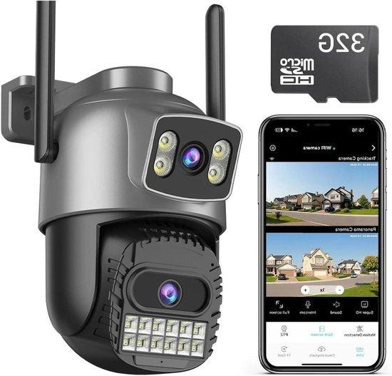 Beveiligingscamera Buiten - IP Wifi Camera met Dubbele Lens en 10MP - Wit