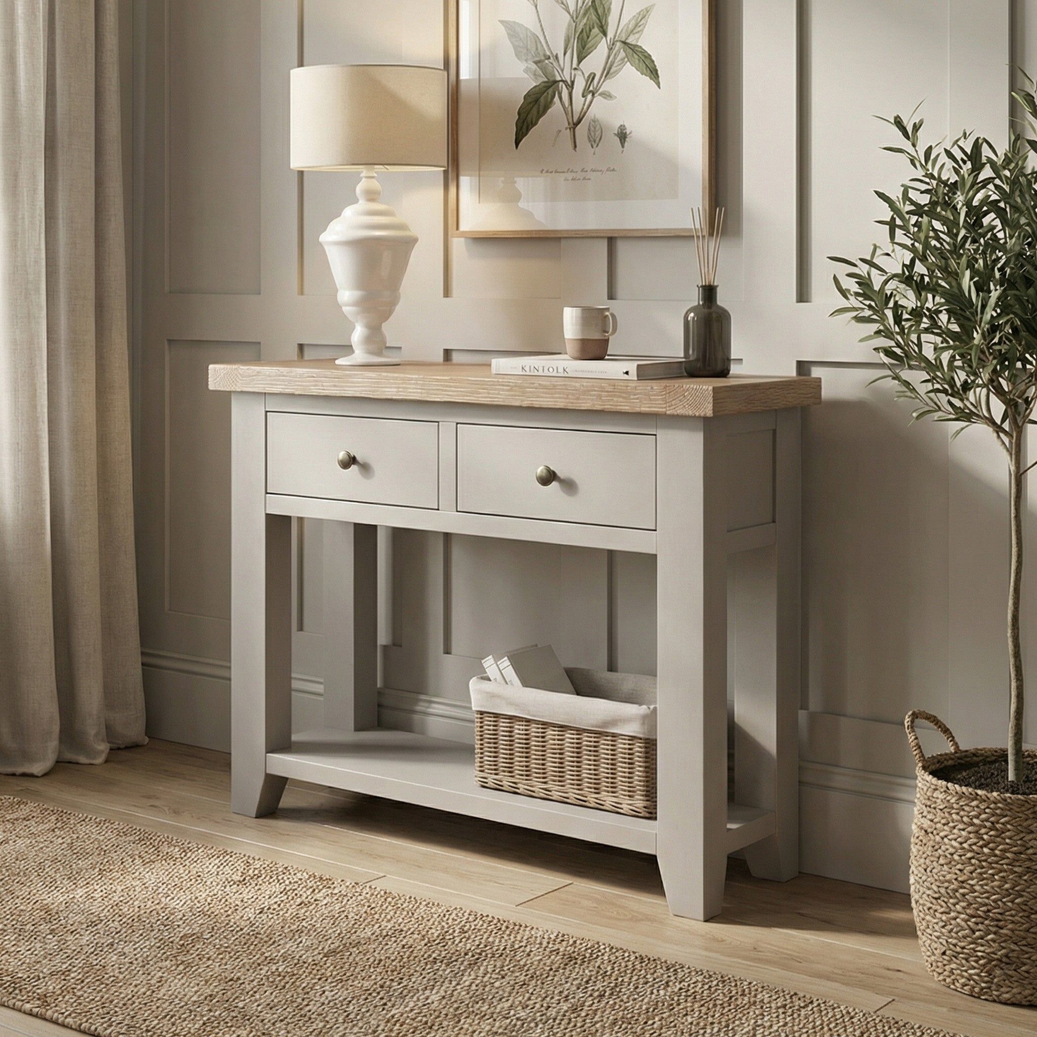 Burford 2 Drawers Console Table in Pebble Grey