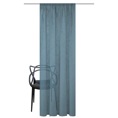 Gardine HOME BASICS "SOFTY, 1 Stück, Multifunktiosnband, Leinenstruktur, halbtransparent" Gr. 2, blau (rauchblau), B:140cm H:225cm, Leinenstruktur, Polyester, Gardinen, Gardine, Kombibandschal Leinenstruktur SOFT